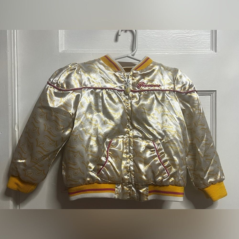Vintage Y2K Rocawear Baby Girls Yellow and Pink Bomber Jacket Size 24 M